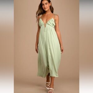 Confidence Check Sage Green Satin Tie-Back Maxi Dress